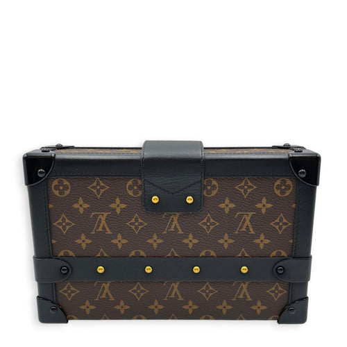 Petite Malle  Brown Shoulder Bag in Monogram Coated Canvas Gold hardware