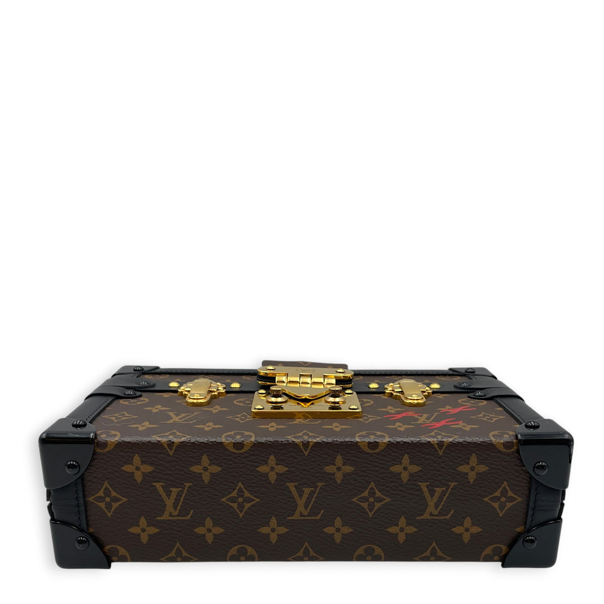 Petite Malle  Brown Shoulder Bag in Monogram Coated Canvas Gold hardware
