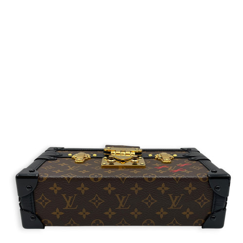 Petite Malle  Brown Shoulder Bag in Monogram Coated Canvas Gold hardware