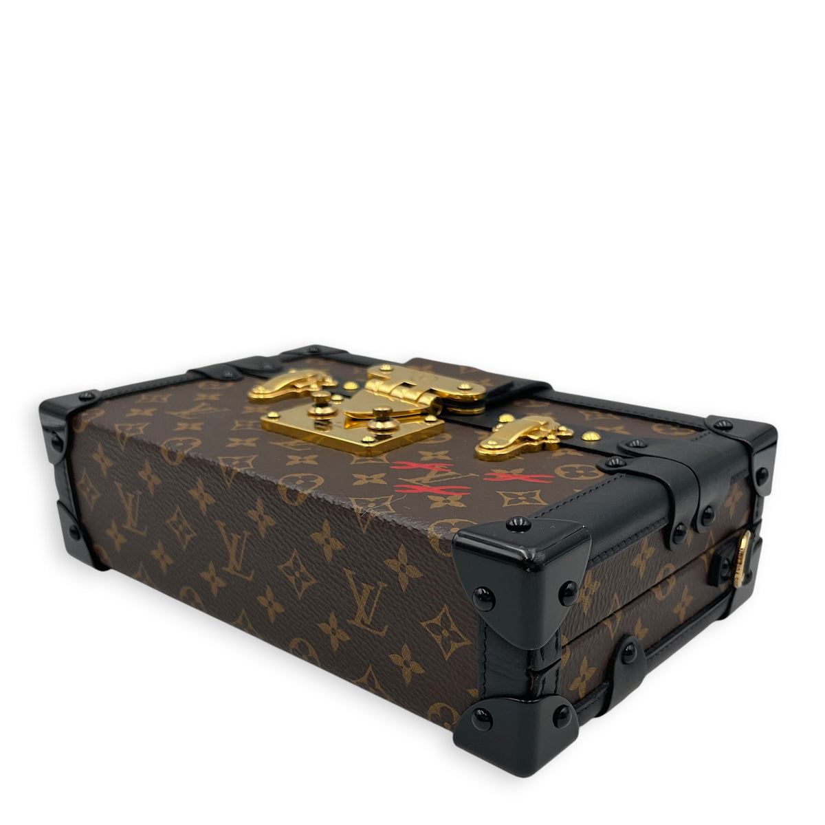 Petite Malle  Brown Shoulder Bag in Monogram Coated Canvas Gold hardware