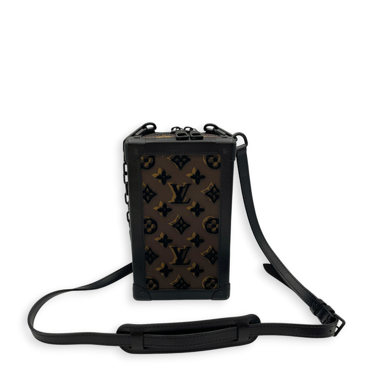 Vertical Soft Trunk  Brown Crossbody Bag in Monogram Coated Canvas PVD hardware