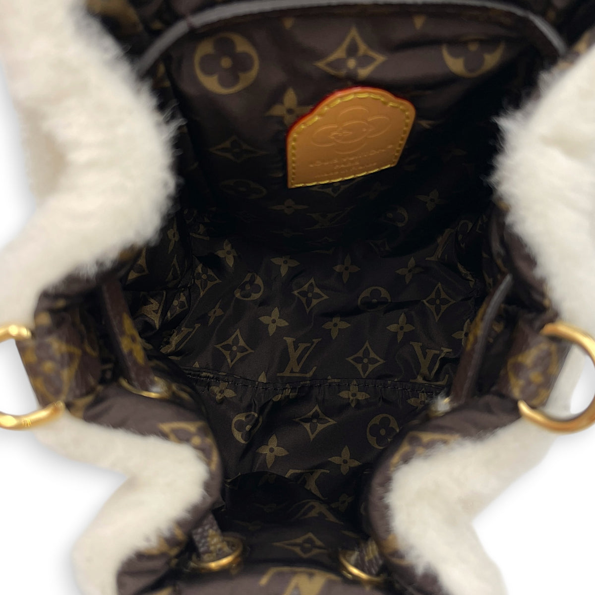Vivified Backpack  White Backpack in Shearling  Gold hardware