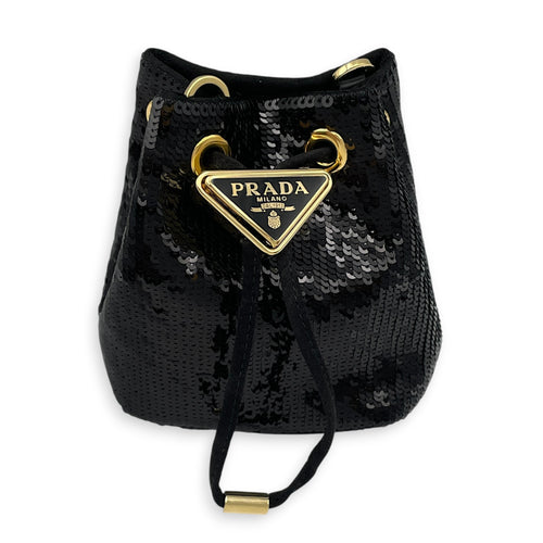 Bucket Mini Black Bucket Bag in Sequins Gold hardware