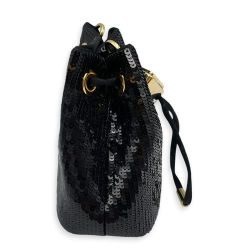 Bucket Mini Black Bucket Bag in Sequins Gold hardware