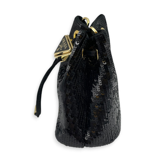 Bucket Mini Black Bucket Bag in Sequins Gold hardware