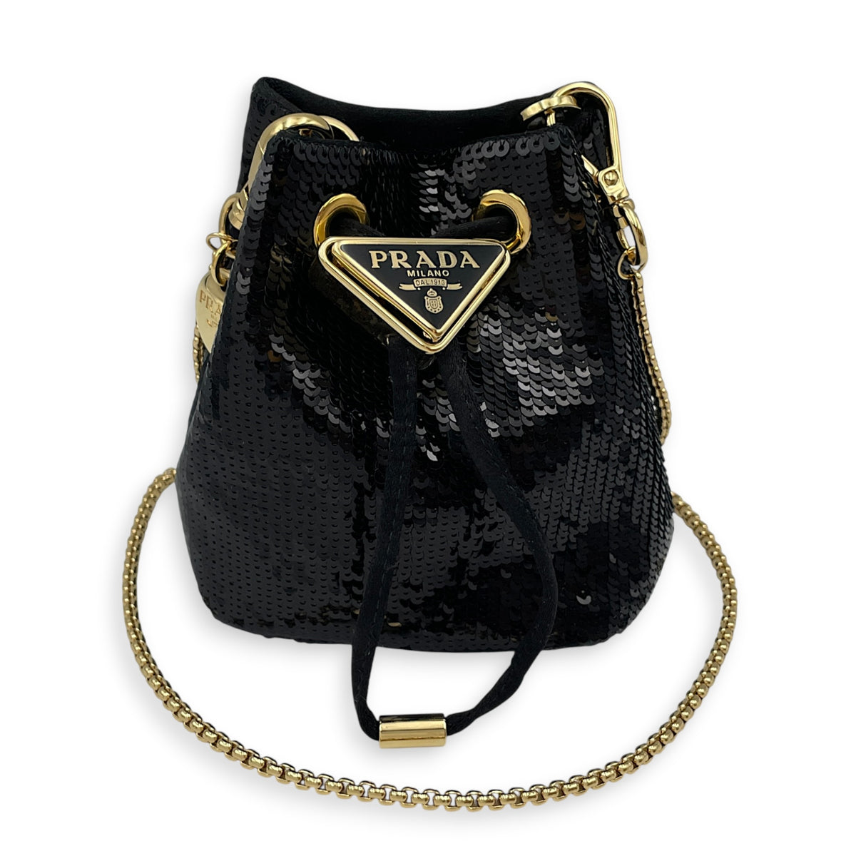 Bucket Mini Black Bucket Bag in Sequins Gold hardware