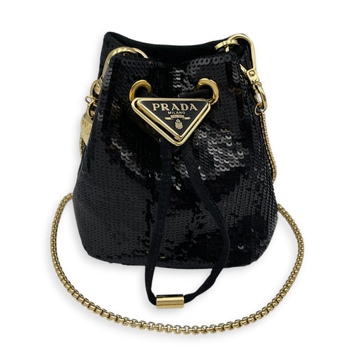 Bucket Mini Black Bucket Bag in Sequins Gold hardware