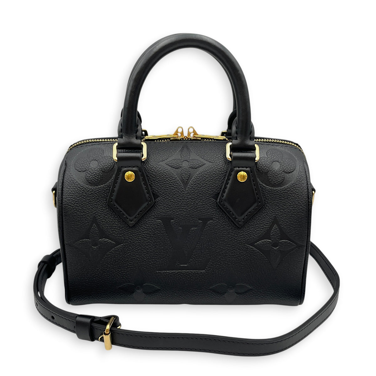 Speedy Bandouliere 20 Noir Top Handle Bag in Monogram Empreinte Leather Gold hardware