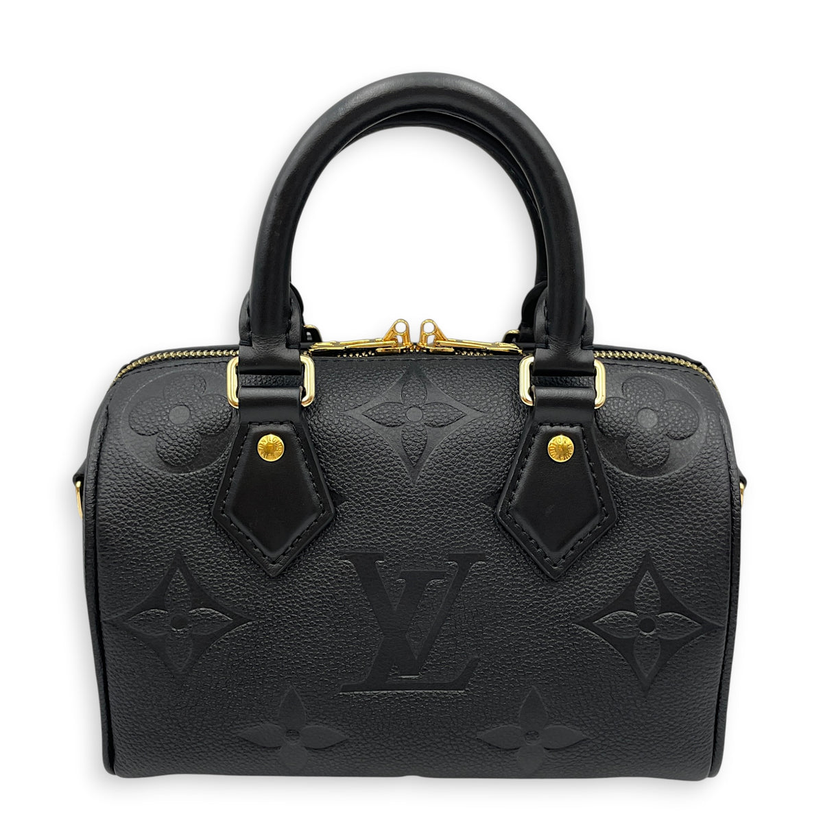 Speedy Bandouliere 20 Noir Top Handle Bag in Monogram Empreinte Leather Gold hardware