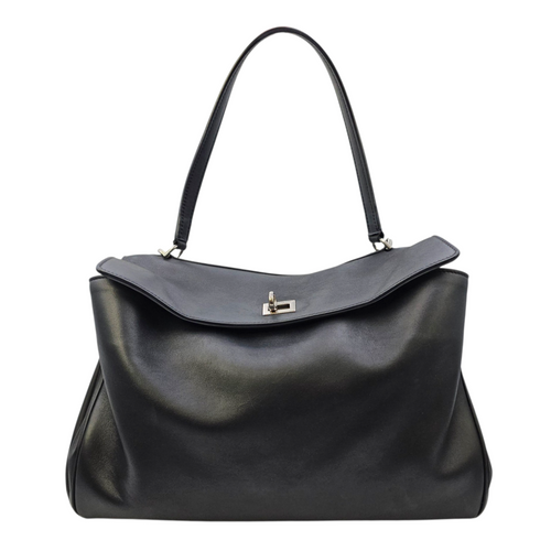 Rodeo Medium Black Top Handle Bag in Calfskin Palladium hardware