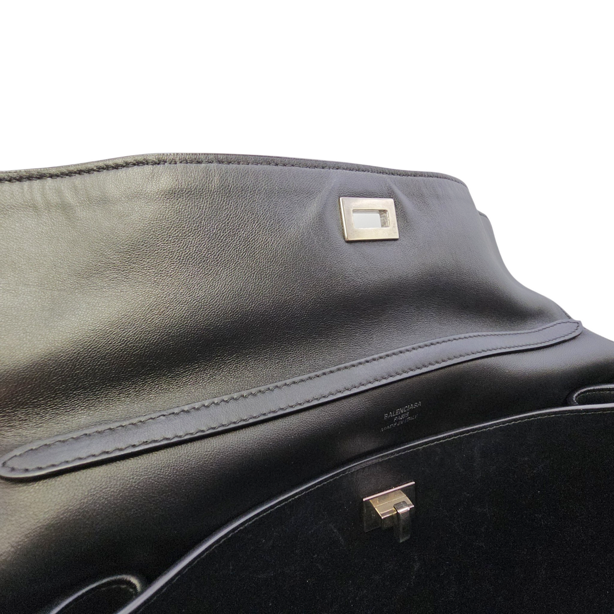 Rodeo Medium Black Top Handle Bag in Calfskin Palladium hardware