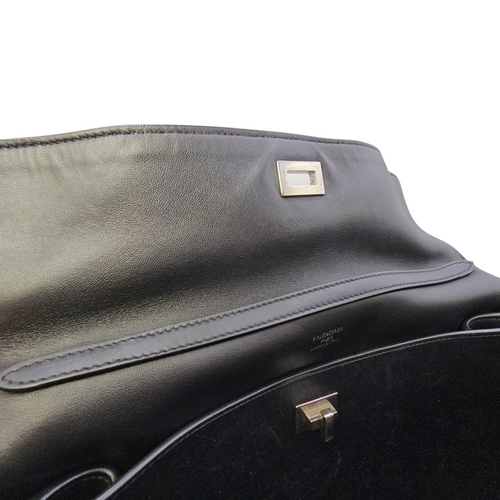 Rodeo Medium Black Top Handle Bag in Calfskin Palladium hardware