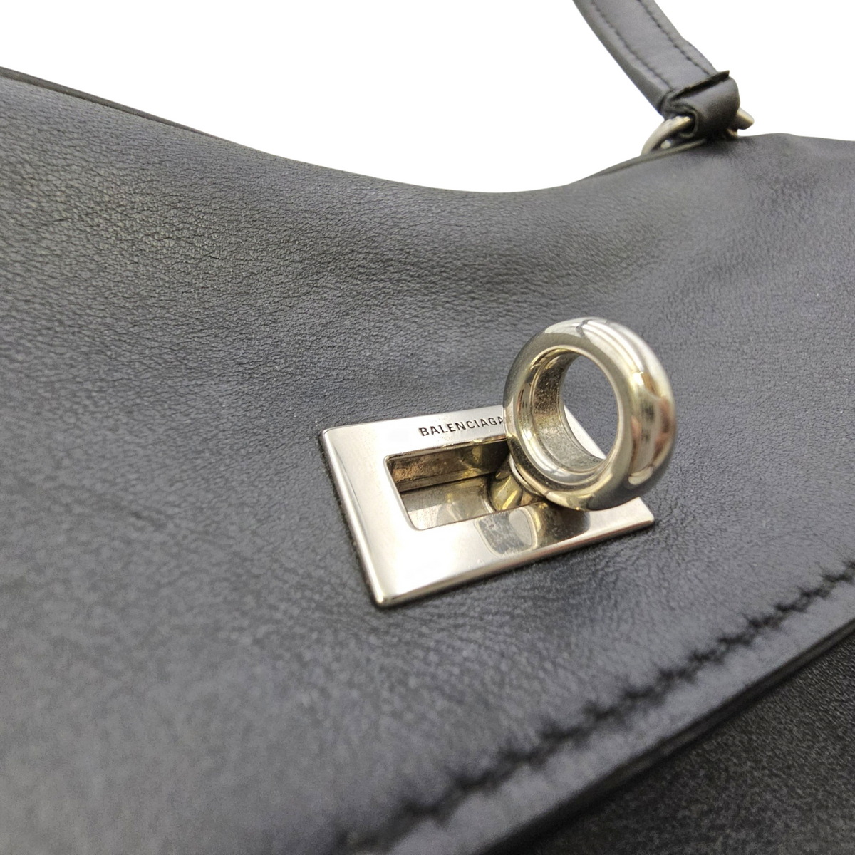 Rodeo Medium Black Top Handle Bag in Calfskin Palladium hardware