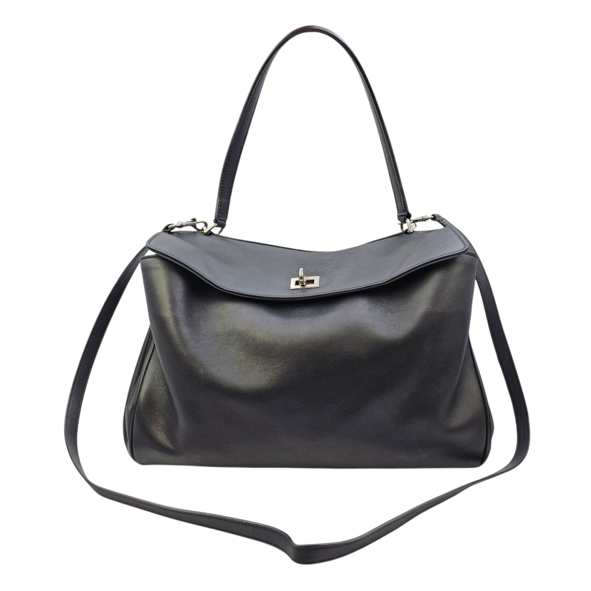 Rodeo Medium Black Top Handle Bag in Calfskin Palladium hardware