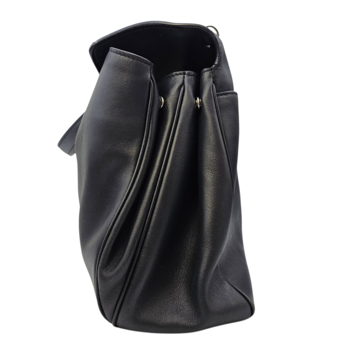 Rodeo Medium Black Top Handle Bag in Calfskin Palladium hardware
