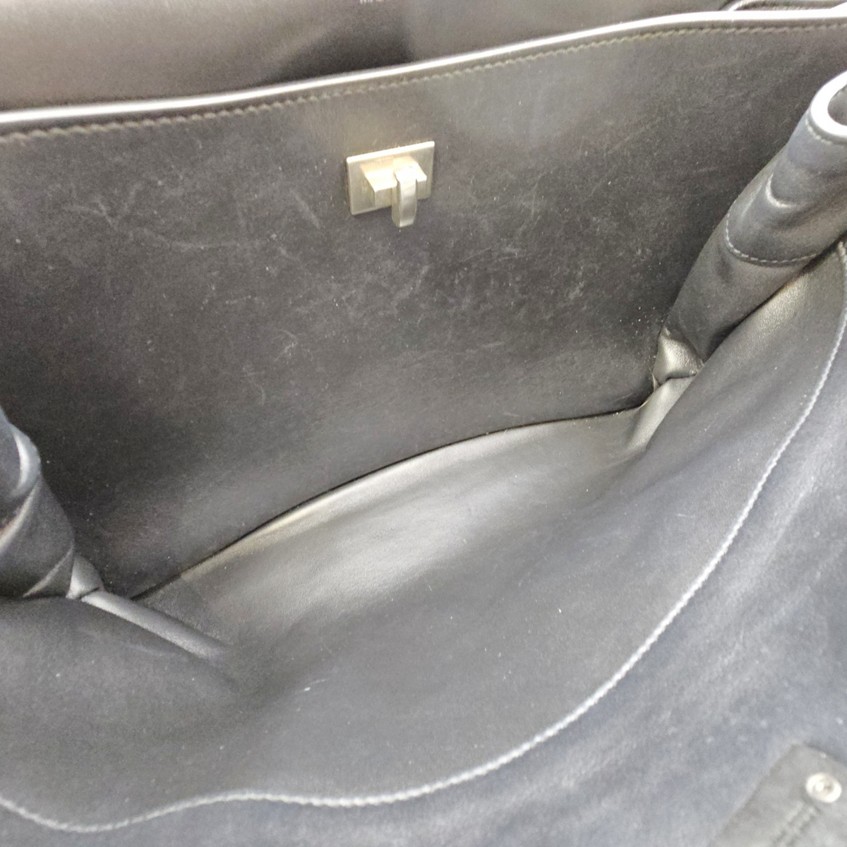 Rodeo Medium Black Top Handle Bag in Calfskin Palladium hardware