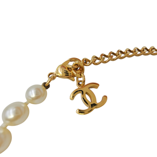 Pearl with CC Logo  Gold Necklace  Gold hardware