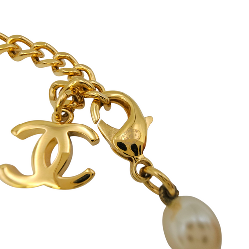 Pearl with CC Logo  Gold Necklace  Gold hardware