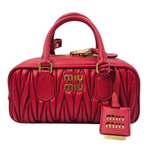 Arcadie Matelasse  22 Red Top Handle Bag in Nappa Leather Gold hardware