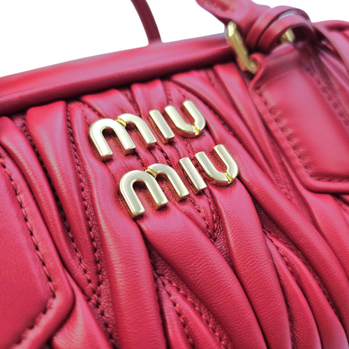 Arcadie Matelasse  22 Red Top Handle Bag in Nappa Leather Gold hardware