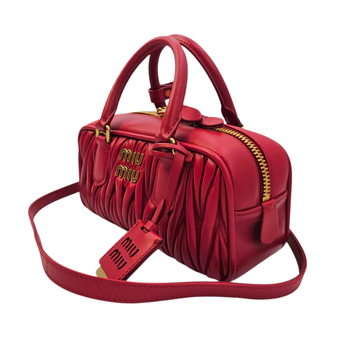 Arcadie Matelasse  22 Red Top Handle Bag in Nappa Leather Gold hardware