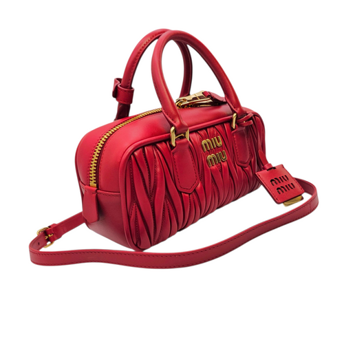Arcadie Matelasse  22 Red Top Handle Bag in Nappa Leather Gold hardware