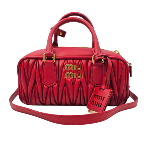 Arcadie Matelasse  22 Red Top Handle Bag in Nappa Leather Gold hardware