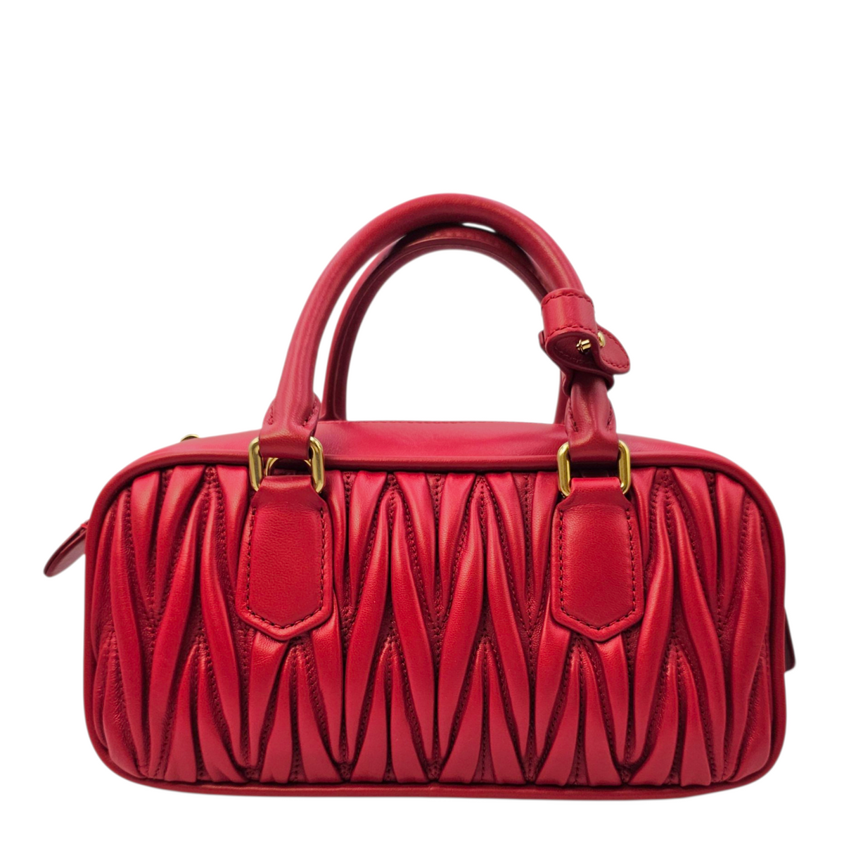 Arcadie Matelasse  22 Red Top Handle Bag in Nappa Leather Gold hardware