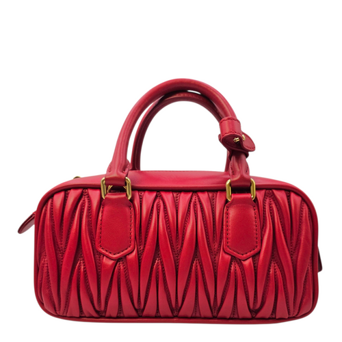 Arcadie Matelasse  22 Red Top Handle Bag in Nappa Leather Gold hardware