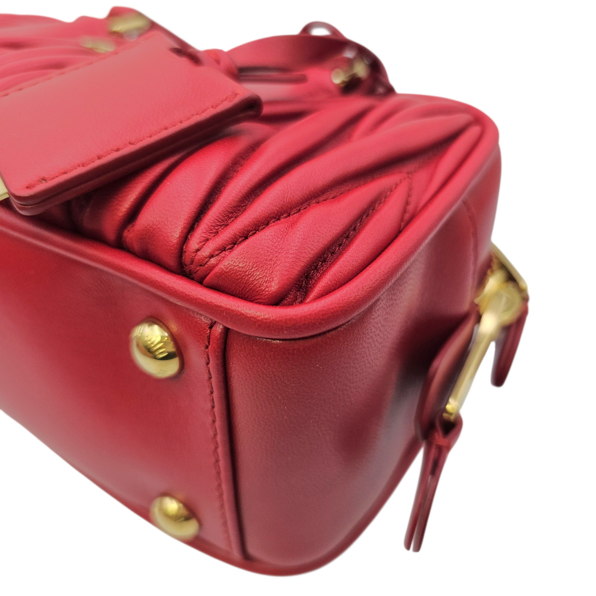 Arcadie Matelasse  22 Red Top Handle Bag in Nappa Leather Gold hardware