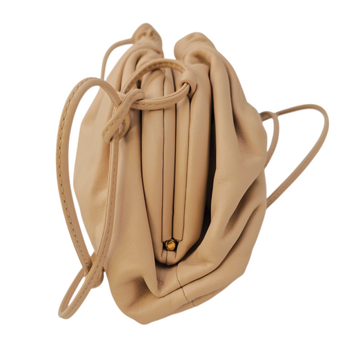 The Pouch  Mini Beige Crossbody Bag in Calfskin Gold hardware