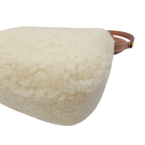 Triomphe Mini Beige Shoulder Bag in Shearling  Gold hardware