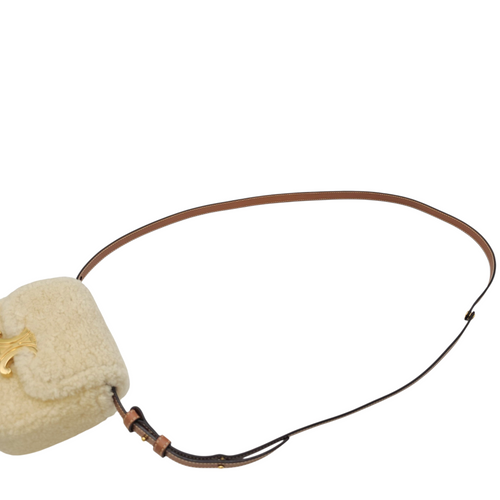 Triomphe Mini Beige Shoulder Bag in Shearling  Gold hardware