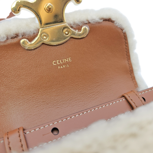 Triomphe Mini Beige Shoulder Bag in Shearling  Gold hardware
