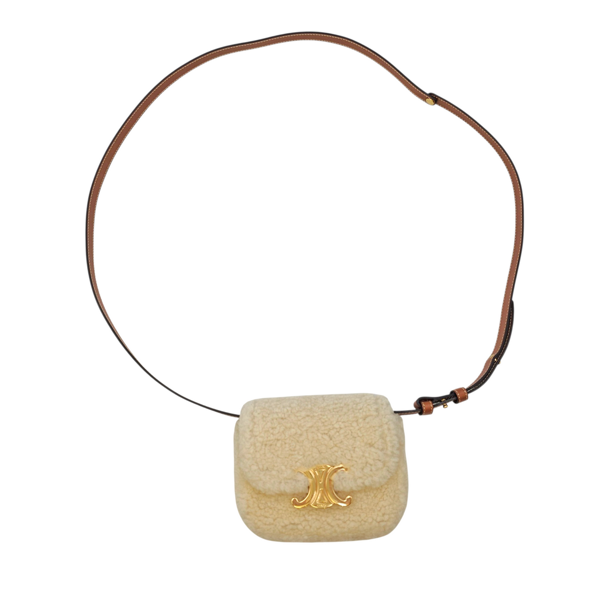 Triomphe Mini Beige Shoulder Bag in Shearling  Gold hardware