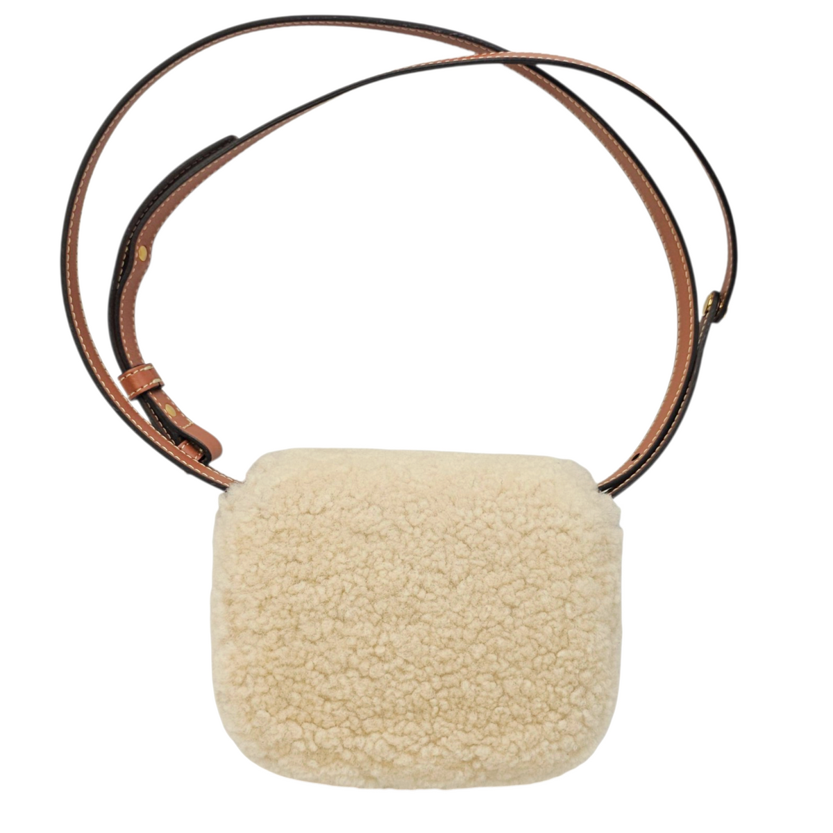 Triomphe Mini Beige Shoulder Bag in Shearling  Gold hardware
