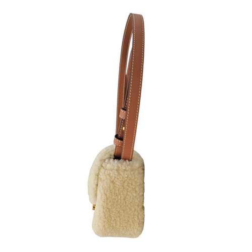 Triomphe Mini Beige Shoulder Bag in Shearling  Gold hardware