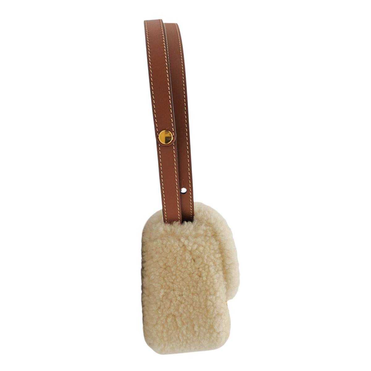 Triomphe Mini Beige Shoulder Bag in Shearling  Gold hardware