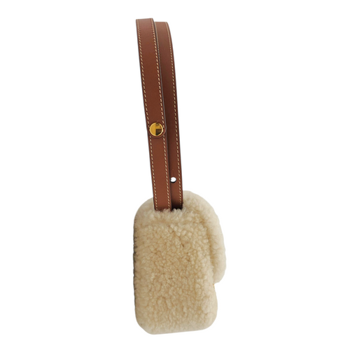 Triomphe Mini Beige Shoulder Bag in Shearling  Gold hardware