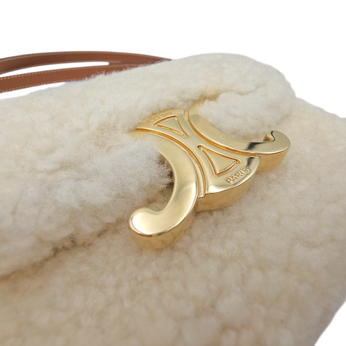 Triomphe Mini Beige Shoulder Bag in Shearling  Gold hardware