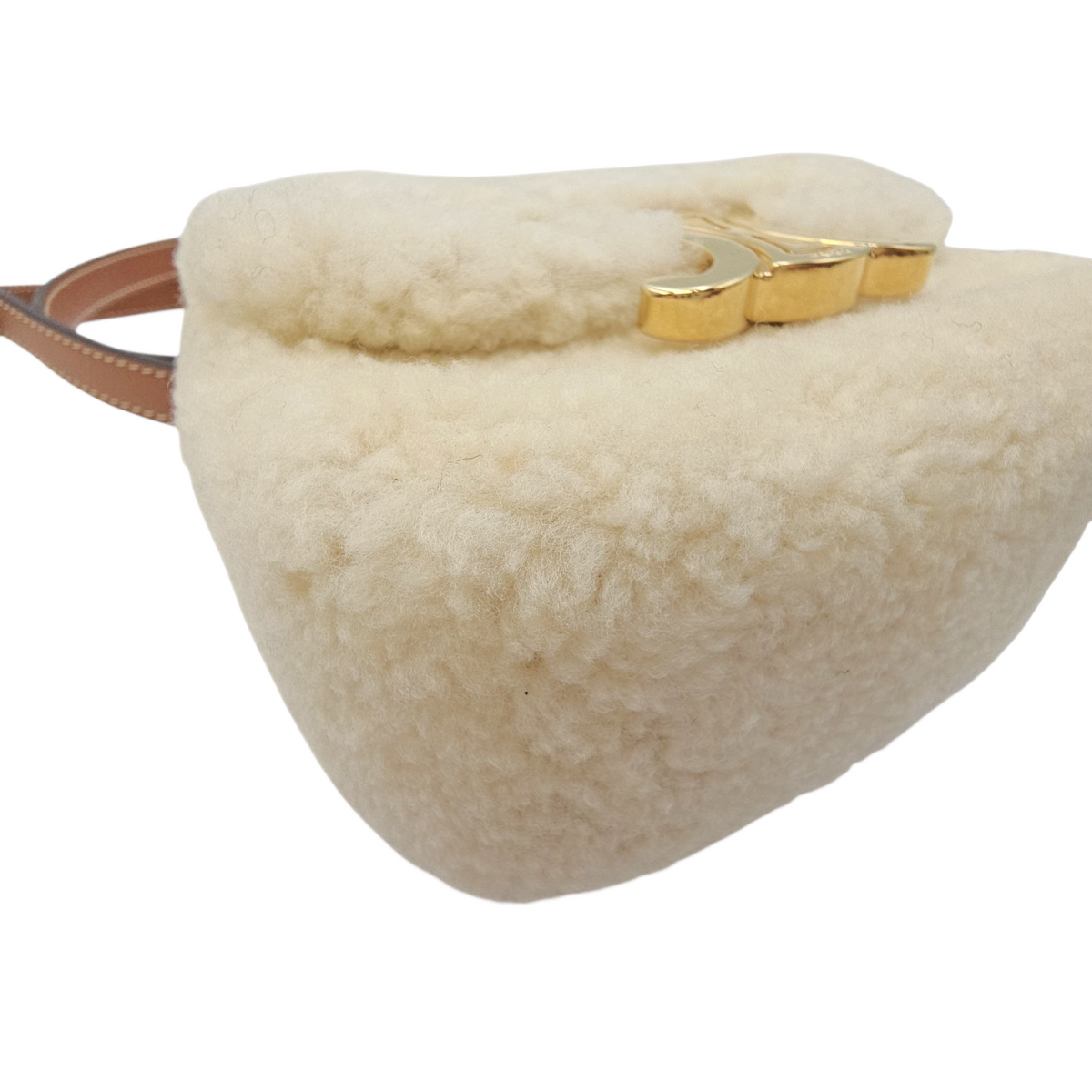 Triomphe Mini Beige Shoulder Bag in Shearling  Gold hardware