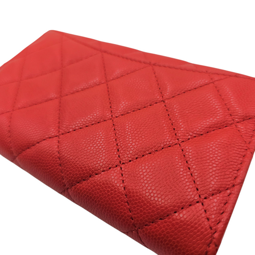 Classic Small Flap  Red Wallet in Caviar Leather Light Gold hardware