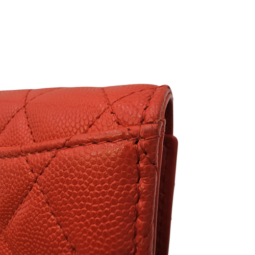 Classic Small Flap  Red Wallet in Caviar Leather Light Gold hardware