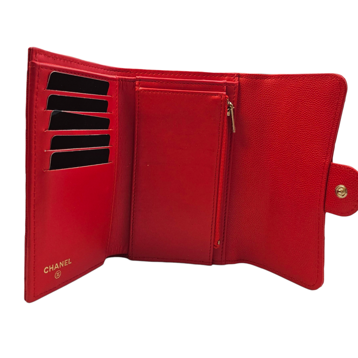 Classic Small Flap  Red Wallet in Caviar Leather Light Gold hardware