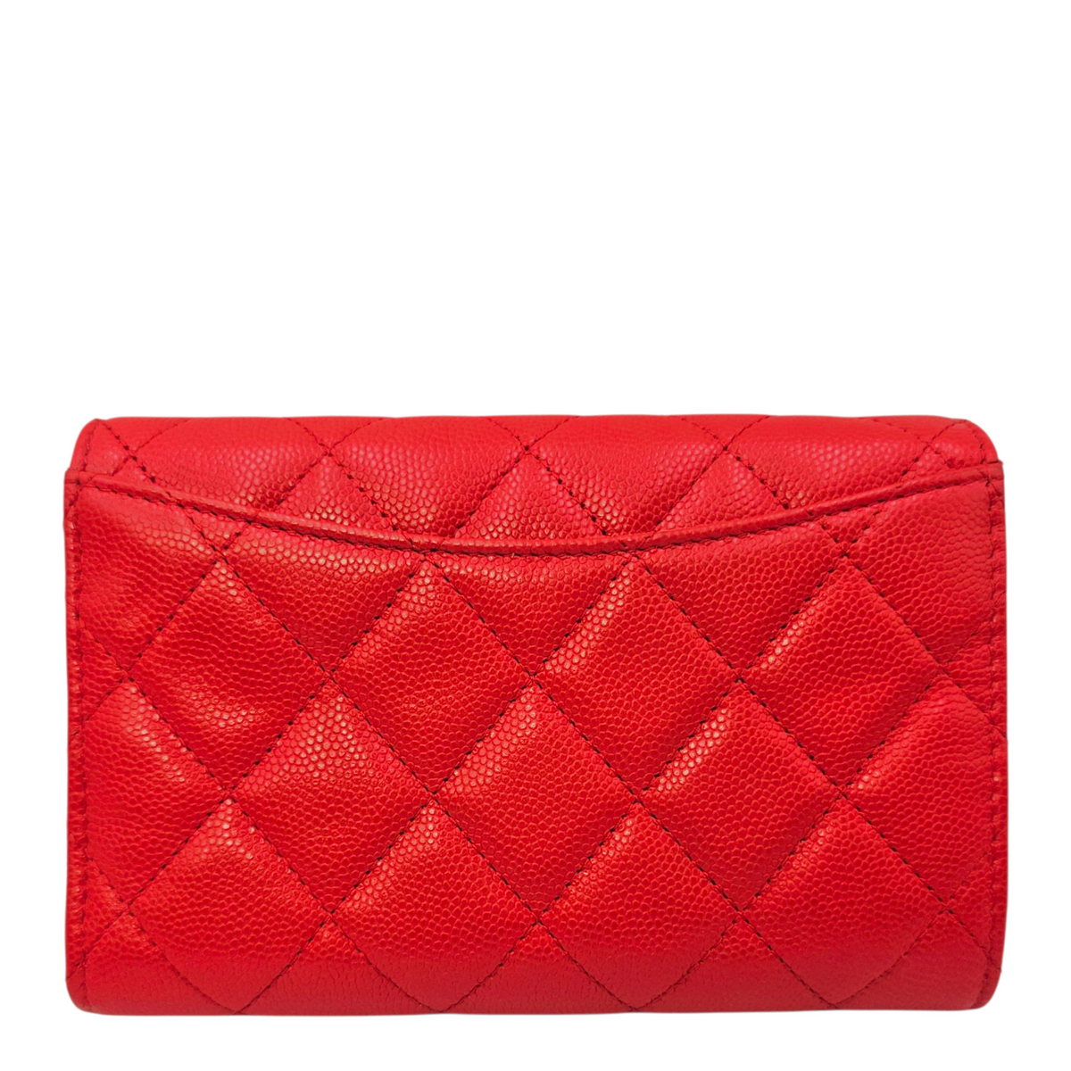 Classic Small Flap  Red Wallet in Caviar Leather Light Gold hardware