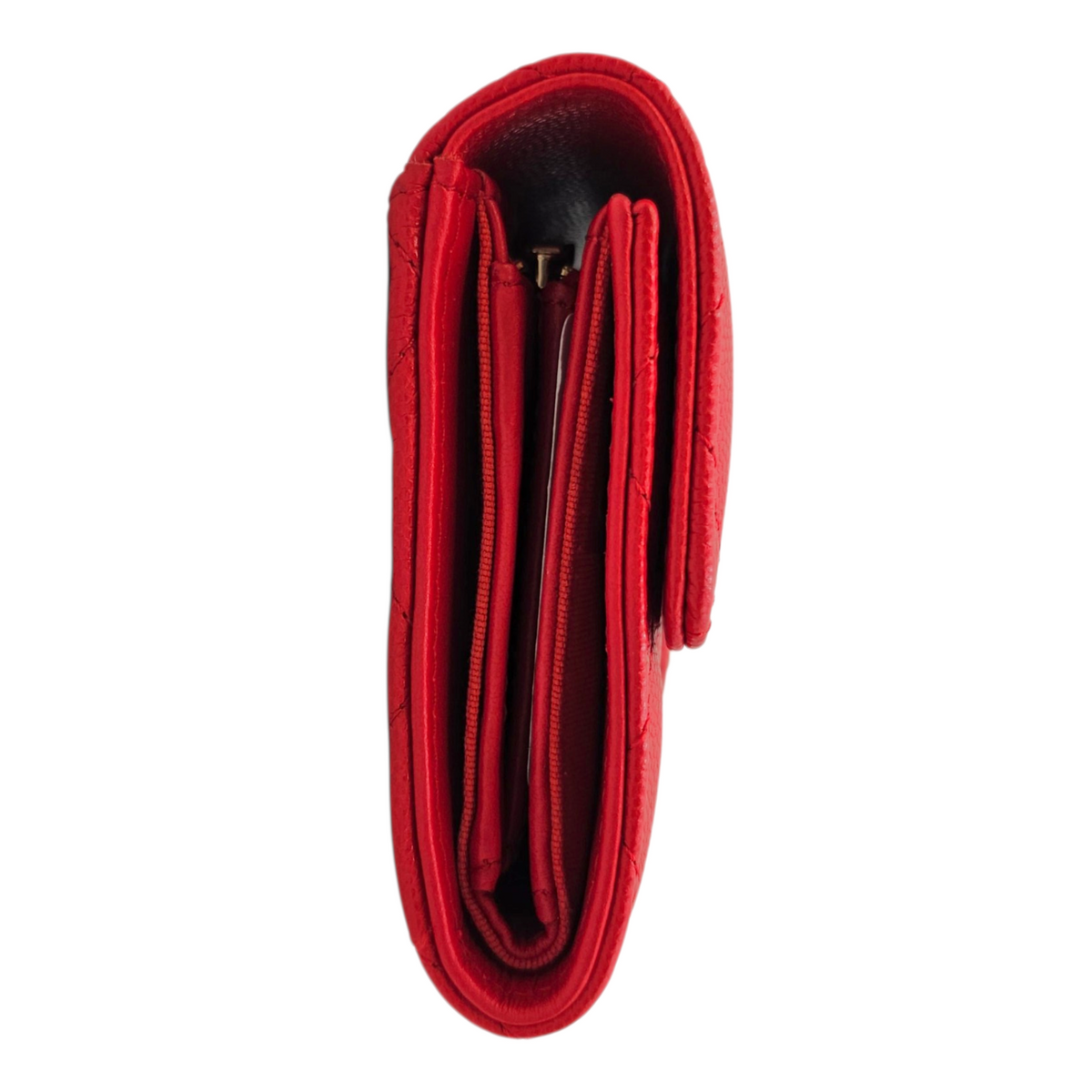 Classic Small Flap  Red Wallet in Caviar Leather Light Gold hardware