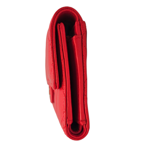 Classic Small Flap  Red Wallet in Caviar Leather Light Gold hardware