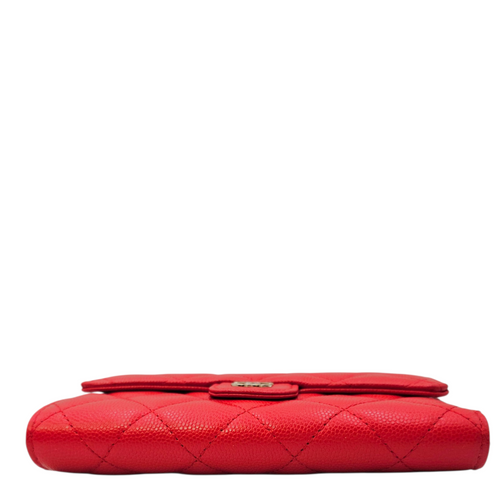 Classic Small Flap  Red Wallet in Caviar Leather Light Gold hardware