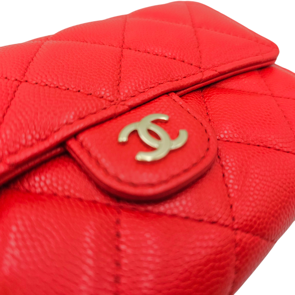 Classic Small Flap  Red Wallet in Caviar Leather Light Gold hardware