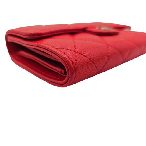 Classic Small Flap  Red Wallet in Caviar Leather Light Gold hardware